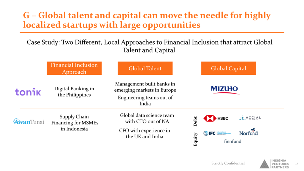 G – Global talent and capital can move the needle for highly localized startups with large opportunities